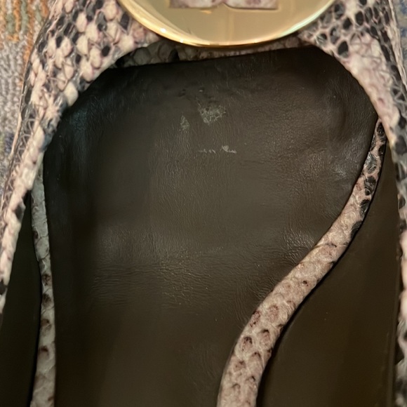 Sally 2 Roccia Python Print Tory Burch Peep Toe Wedges with Gold Logo Accents - Picture 7 of 8